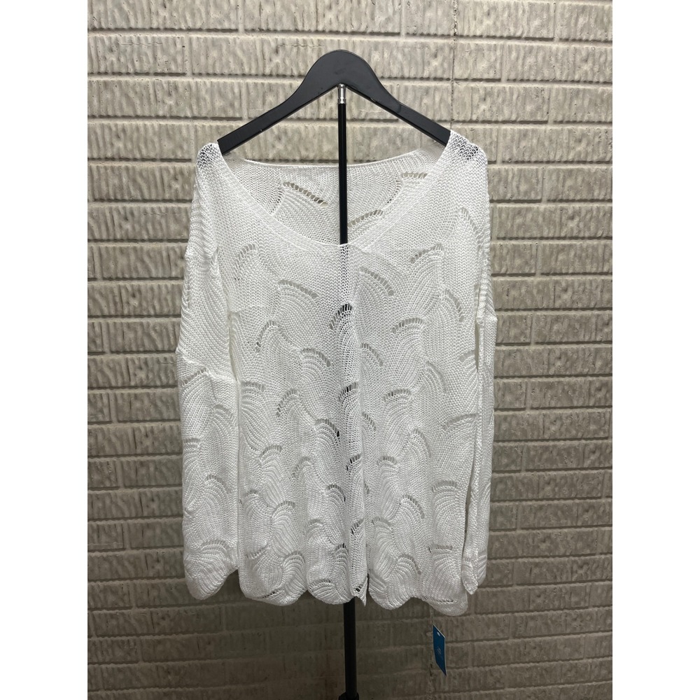 Cupshe White Crochet Knit Beach Cover Up Top V-Neck Scalloped Wave CAA07A2M004 M